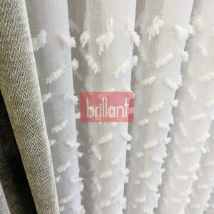 ekru kırık beyaz ponpon pufy keten görünümlü tül perde