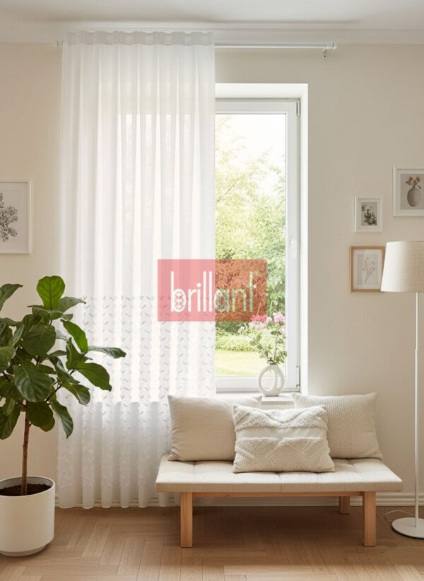 ekru kırık beyaz ponpon pufy keten görünümlü tül perde