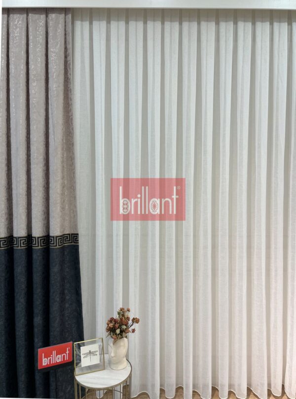 ekru kırık beyaz ponpon pufy keten görünümlü tül perde (kopya)