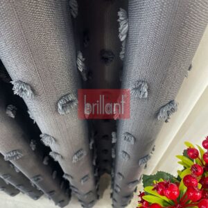 Koyu Gri Renk Ponponlu Pufy Fon Perde