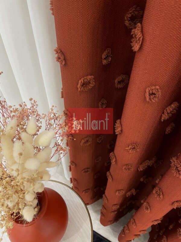 Kiremit Rengi Ponponlu Pufy Fon Perde