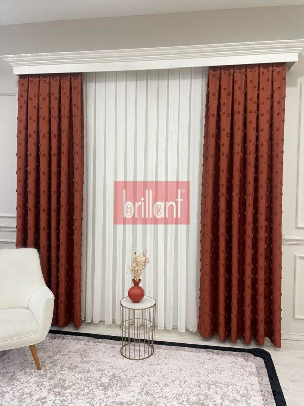 kiremit rengi ponponlu pufy fon perde