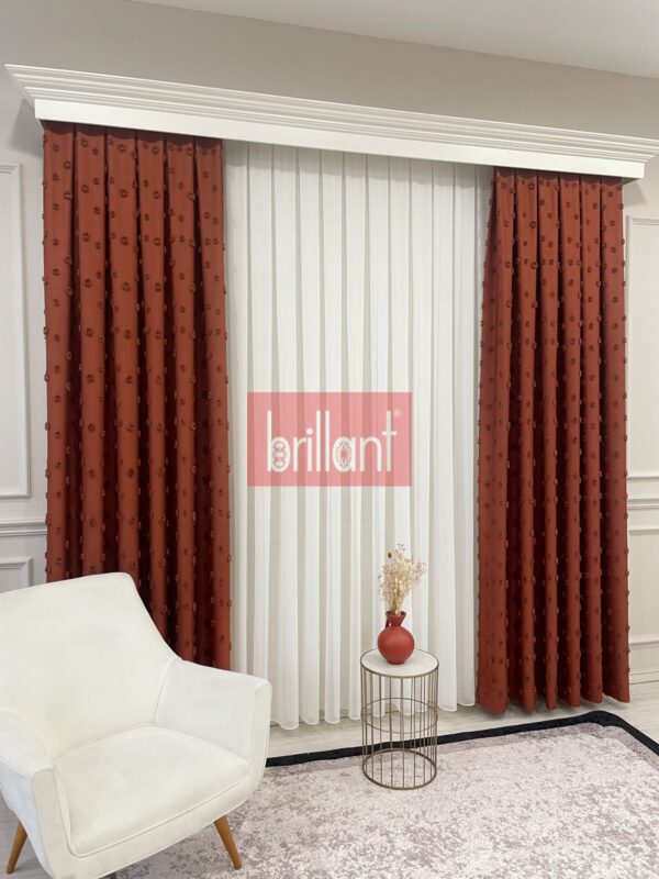 kiremit rengi ponponlu pufy fon perde