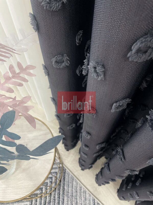 Antrasit Renk Ponponlu Pufy Fon Perde