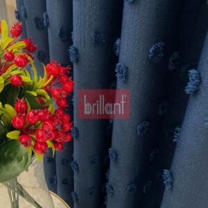 Lacivert Renk Ponponlu Pufy Fon Perde