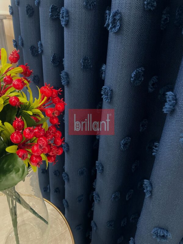 Lacivert Renk Ponponlu Pufy Fon Perde