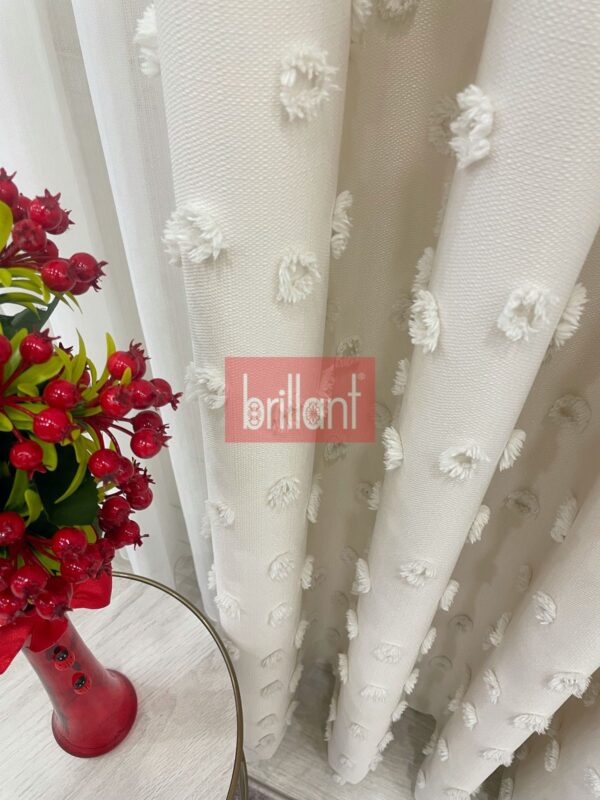 ekru renk ponponlu pufy fon perde