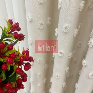 ekru renk ponponlu pufy fon perde