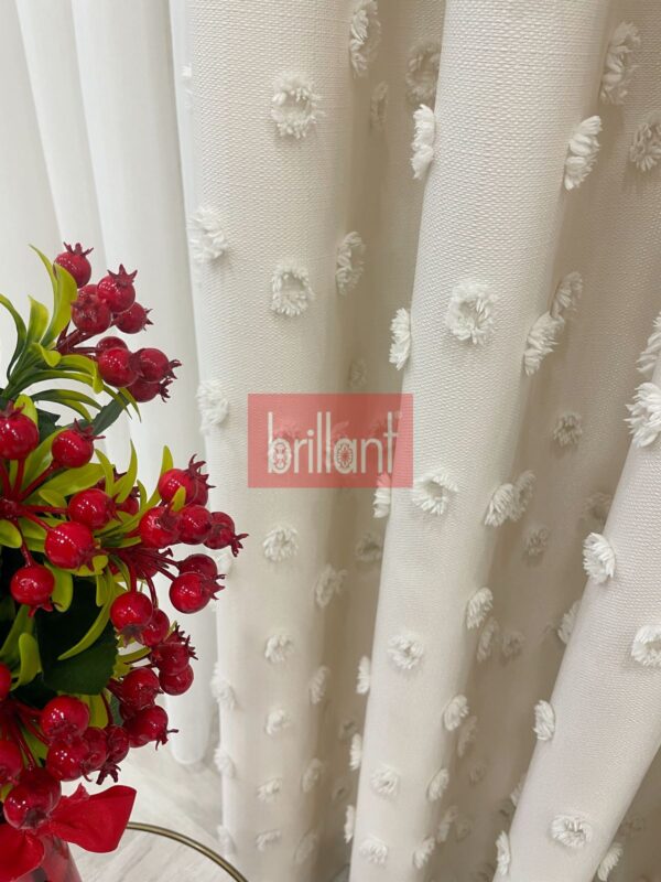 ekru renk ponponlu pufy fon perde