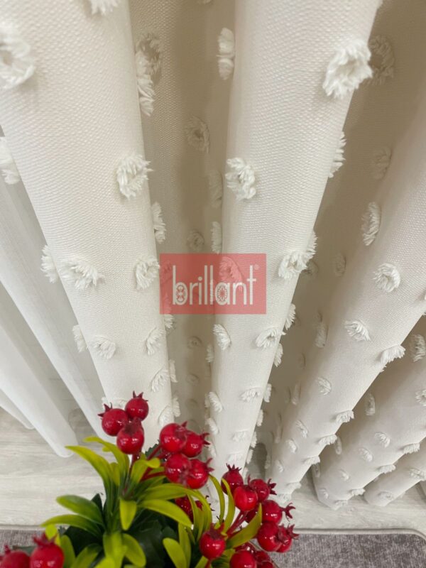 ekru renk ponponlu pufy fon perde