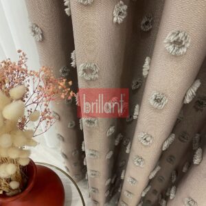 Vizon Renk Ponponlu Pufy Fon Perde