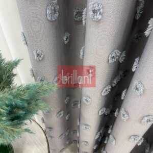 Gri Renk Ponponlu Pufy Fon Perde