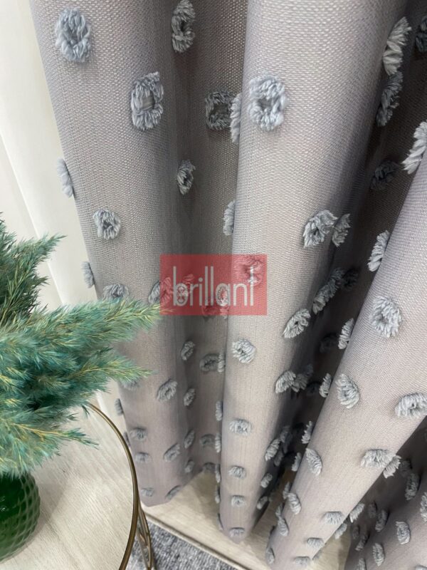 Gri Renk Ponponlu Pufy Fon Perde