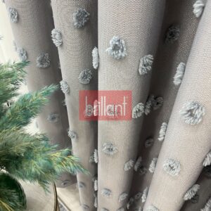 Gri Renk Ponponlu Pufy Fon Perde