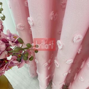 Şeker Pembe Renk Ponponlu Pufy Fon Perde