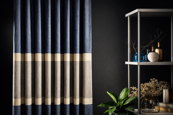 Lacivert-Krem Fon Perde S Pile Hazır Dikilmiş Anında Teslim