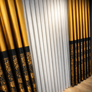 Lüks Siyah Altın Desenli Fon Perde – Işıltılı Jakar Dokuma, Modern & Klasik Şıklık