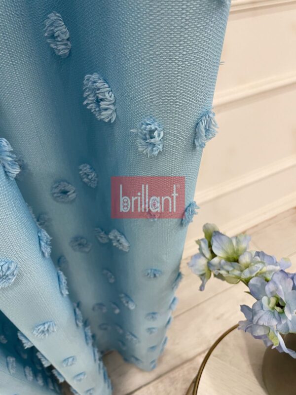 Mavi Renk Çocuk Odası Pufy Ponponlu Fon Perde