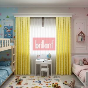 Sarı Renk Çocuk Odası Pufy Ponponlu Fon Perde