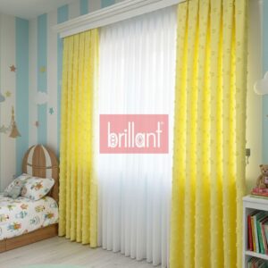 Sarı Renk Çocuk Odası Pufy Ponponlu Fon Perde