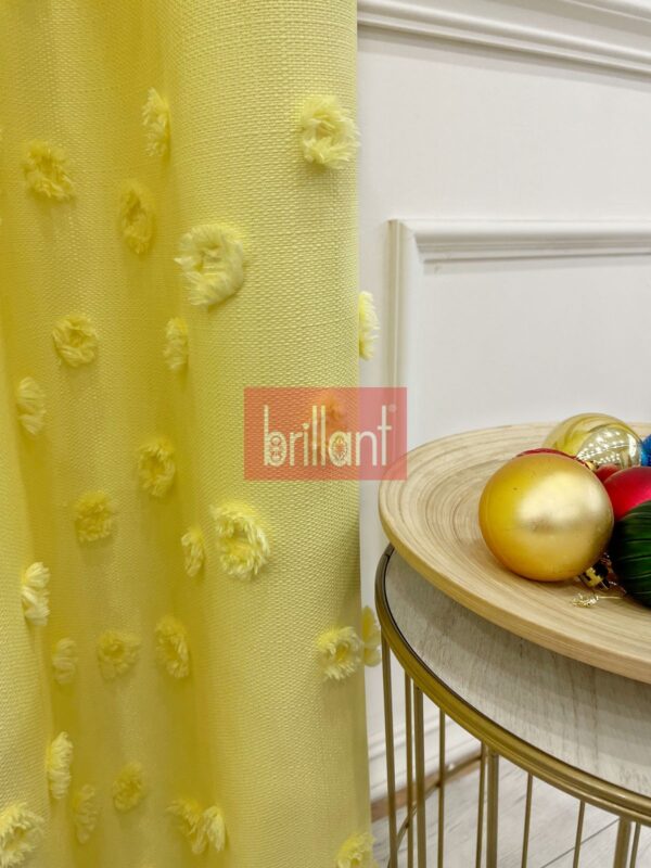 Sarı Renk Çocuk Odası Pufy Ponponlu Fon Perde